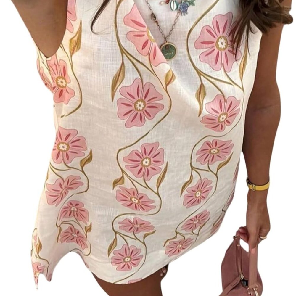 Women's Floral Print Mini Dress Light Polyester Summer Sleeveless Casual